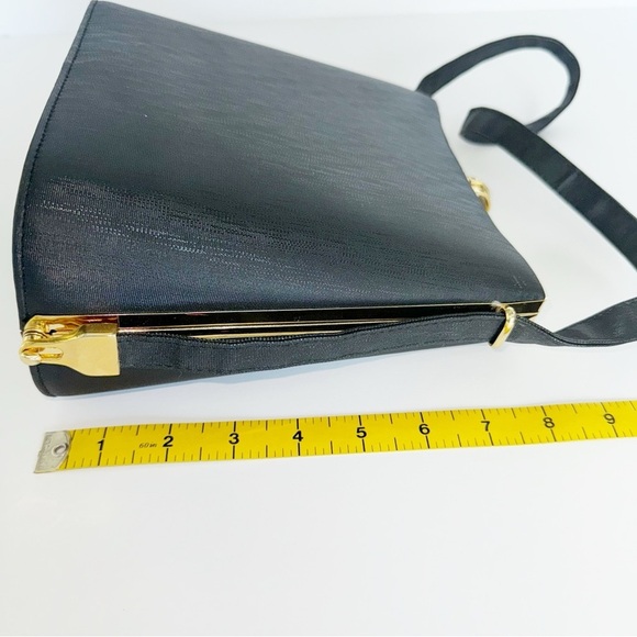 Vintage Sanremo Black Structured Handbag Adjustable Strap Academia Grannycore - Picture 16 of 16